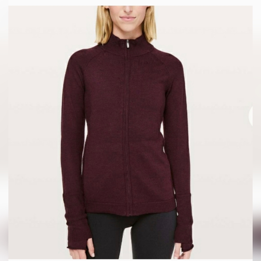 Lululemon Time To Thrive Merino Wool Full Zip Jacket Heathered  Burgundy Sz 8